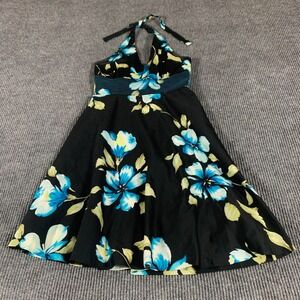 Donna Ricco Dress Women 6 Blue Floral Lined Zip Up Tie Up Fit Flare Wedding Cute